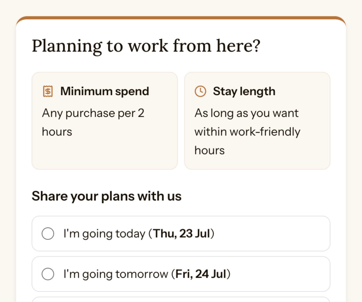Screenshot of the 'plan your visit' feature
